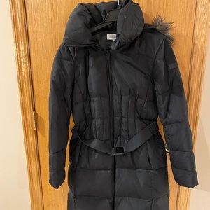 Calvin Klein knee length fur hooded puffer coat.  Women’s size large.
